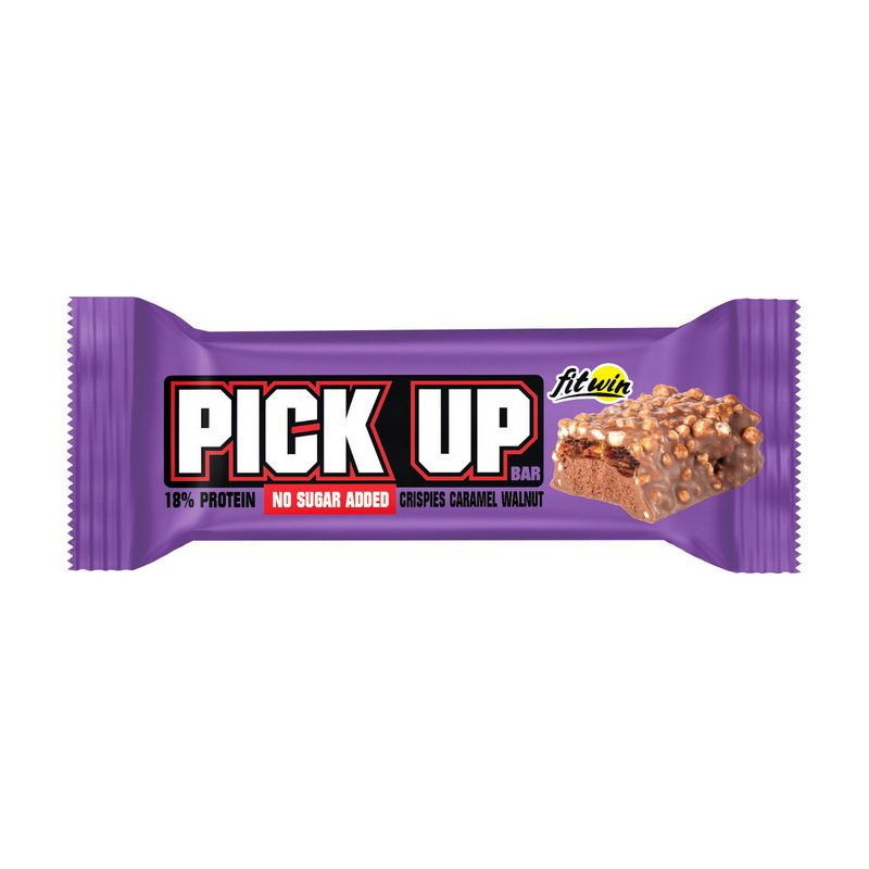 Протеїновий батончик без цукру, FitWin Pick Up Bar No Sugar Added, 45 г (Карамель та волоський горіх)