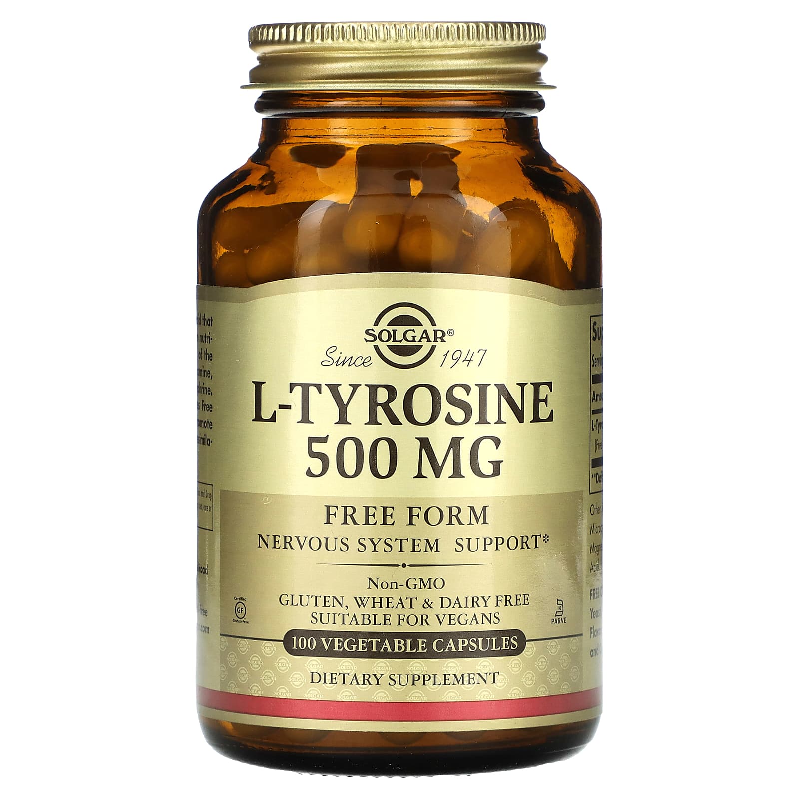 L-Тирозин, Solgar L-Tyrosine, 500 мг, 100 вегетаріанських капсул