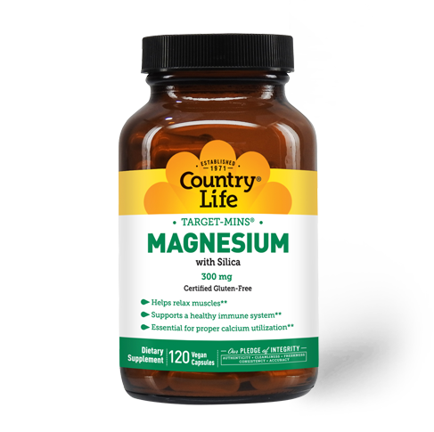 Магній з кремнієм, Country Life Target-Mins Magnesium Caps with Silica, 300 мг, 120 вегетаріанських капсул