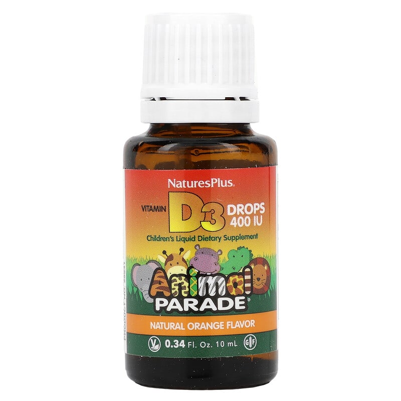 Вітамін D3, Natures Plus Animal Parade Vitamin D3 Drops, 400 МО, 10 мл (апельсиновий)