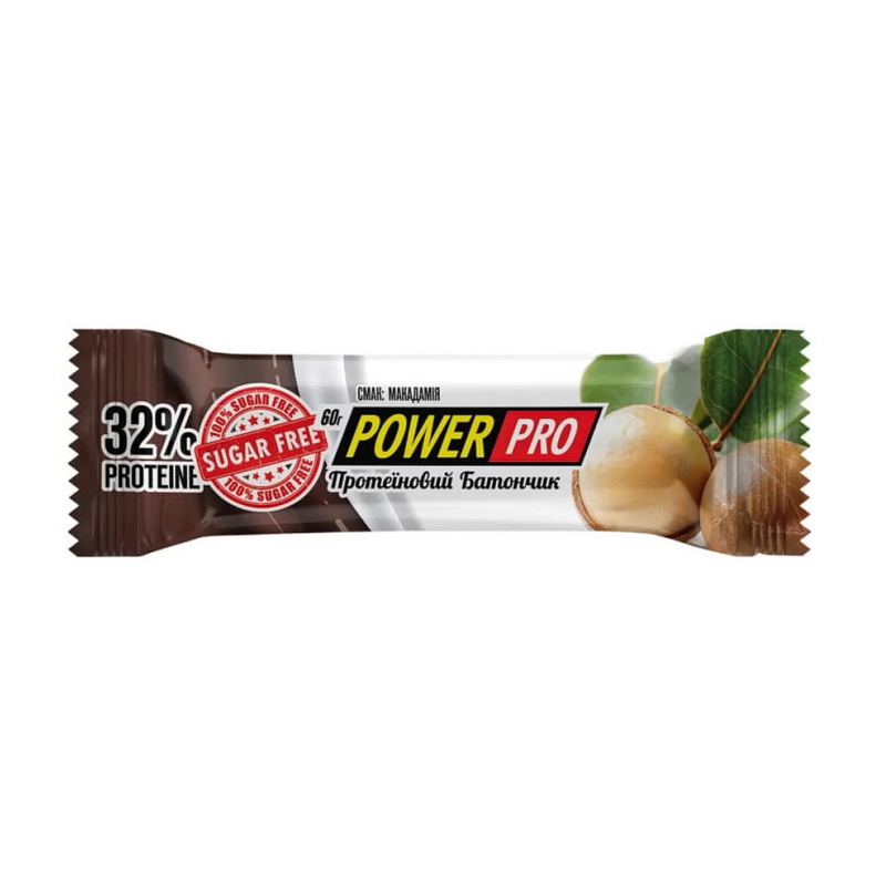 Протеїновий батончик, Power Pro 32% Sugar Free, 60 г (Макадамія)