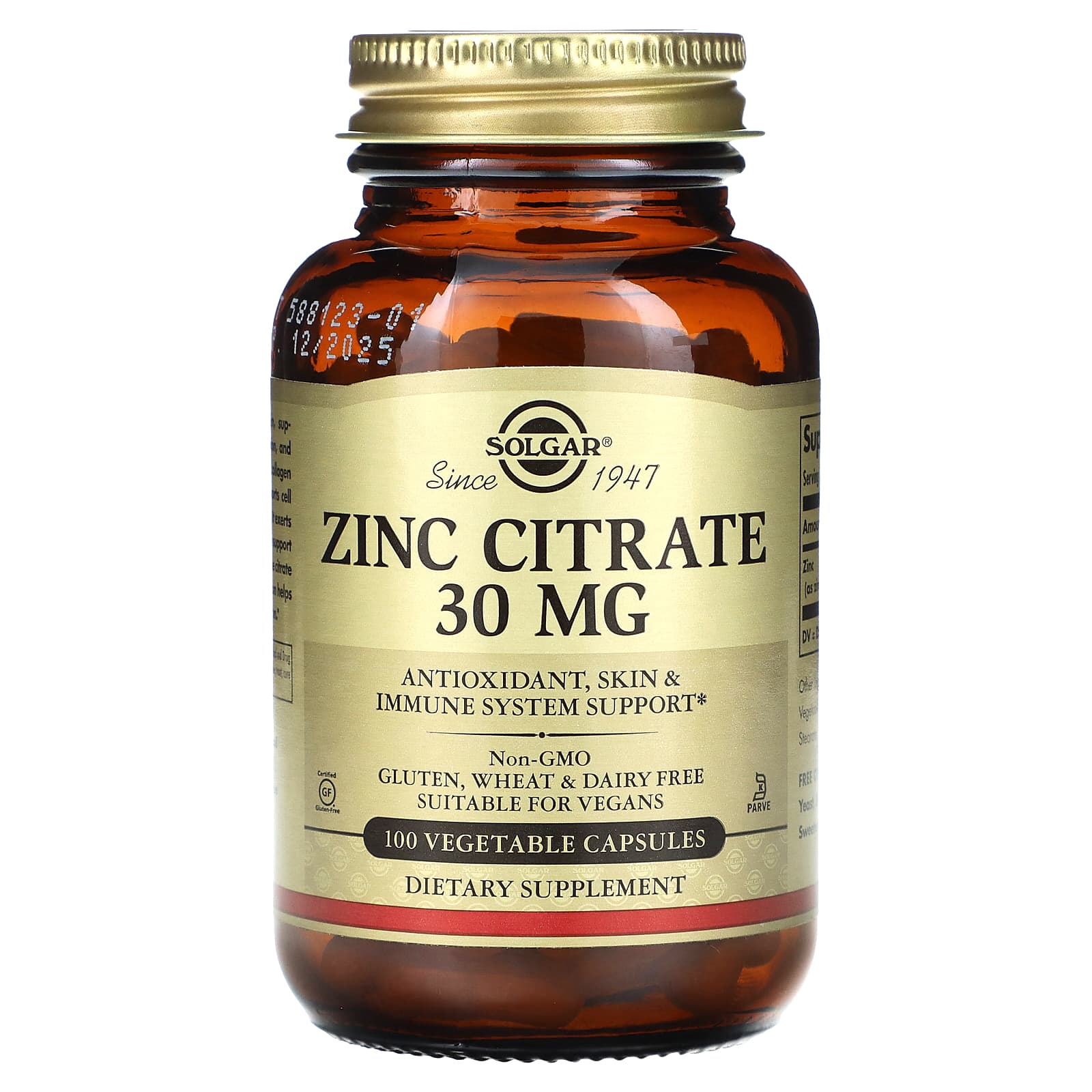 Цитрат цинку, Zinc Citrate, Solgar, 30 мг, 100 капсул