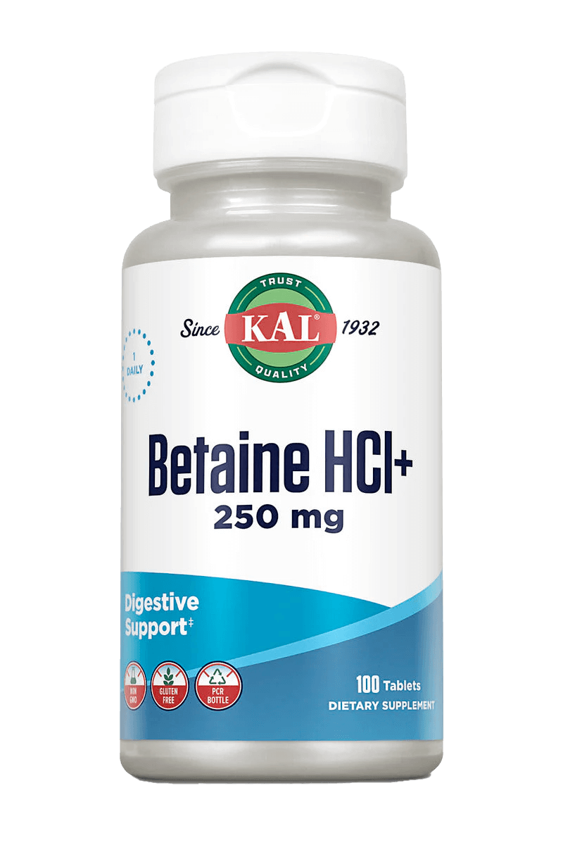 Бетаїн гідрохлорид, Kal Betaine HCl Plus, 250 мг, 100 таблеток