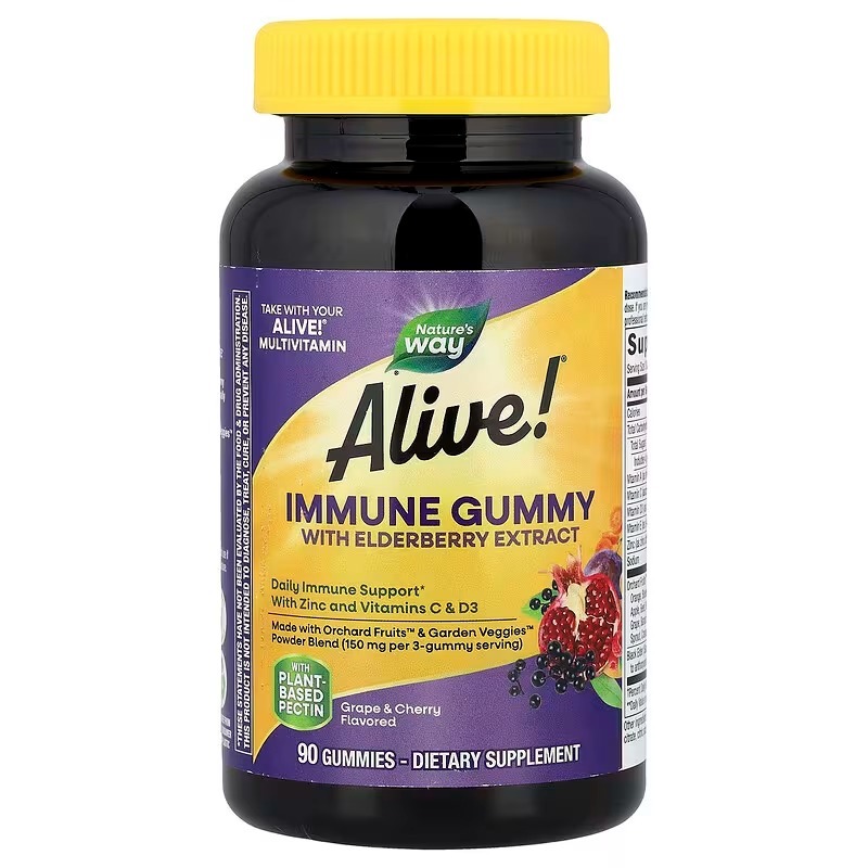 Вітаміни для імунітету, Nature's Way Alive! Immune Gummies, 90 жувальних цукерок (Виноград, Вишня)