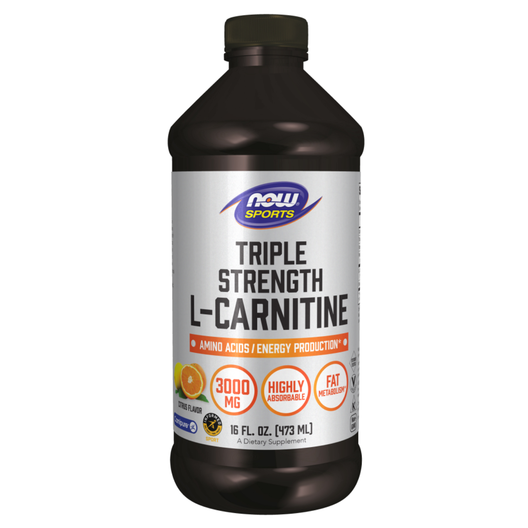 L-карнітин рідкий, Now Foods L-Carnitine Liquid Triple Strength, 3000 мг, 473 мл (Цитрус)