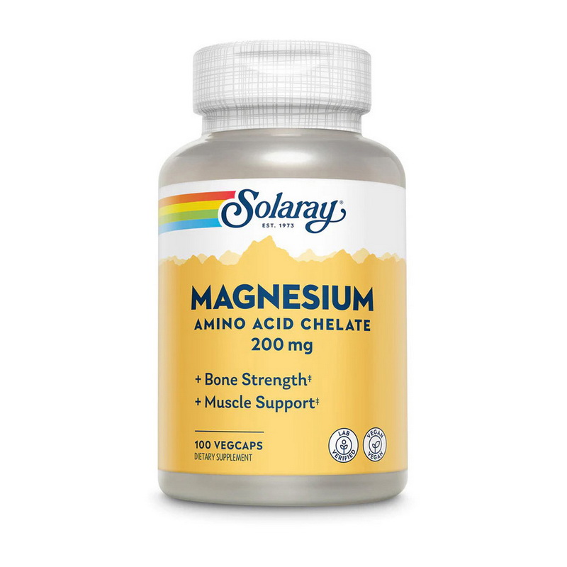 Магній амінокислотний хелат, Solaray Magnesium Amino Acid Chelate, 200 мг, 100 вегетаріанських капсул