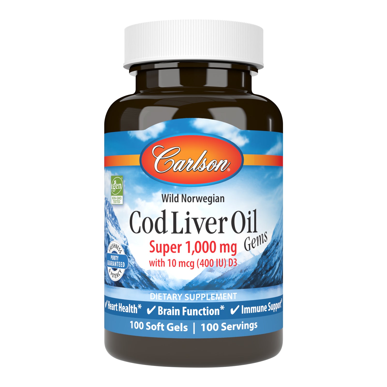 Риб'ячий жир з печінки тріски, Carlson Labs Wild Norwegian Cod Liver Oil Gems Super, 1000 мг, 100 м'яких капсул