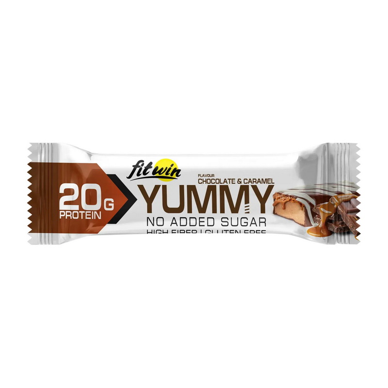 Протеїновий батончик без цукру, FitWin Yummy Bar No Sugar Added, 55 г (Шоколад, Карамель)