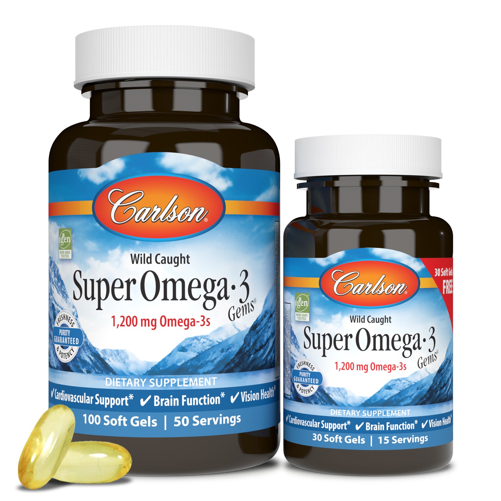 Риб'ячий жир Омега-3, Carlson Labs Wild Caught Super Omega-3 Gems, 1200 мг, 130 м'яких капсул