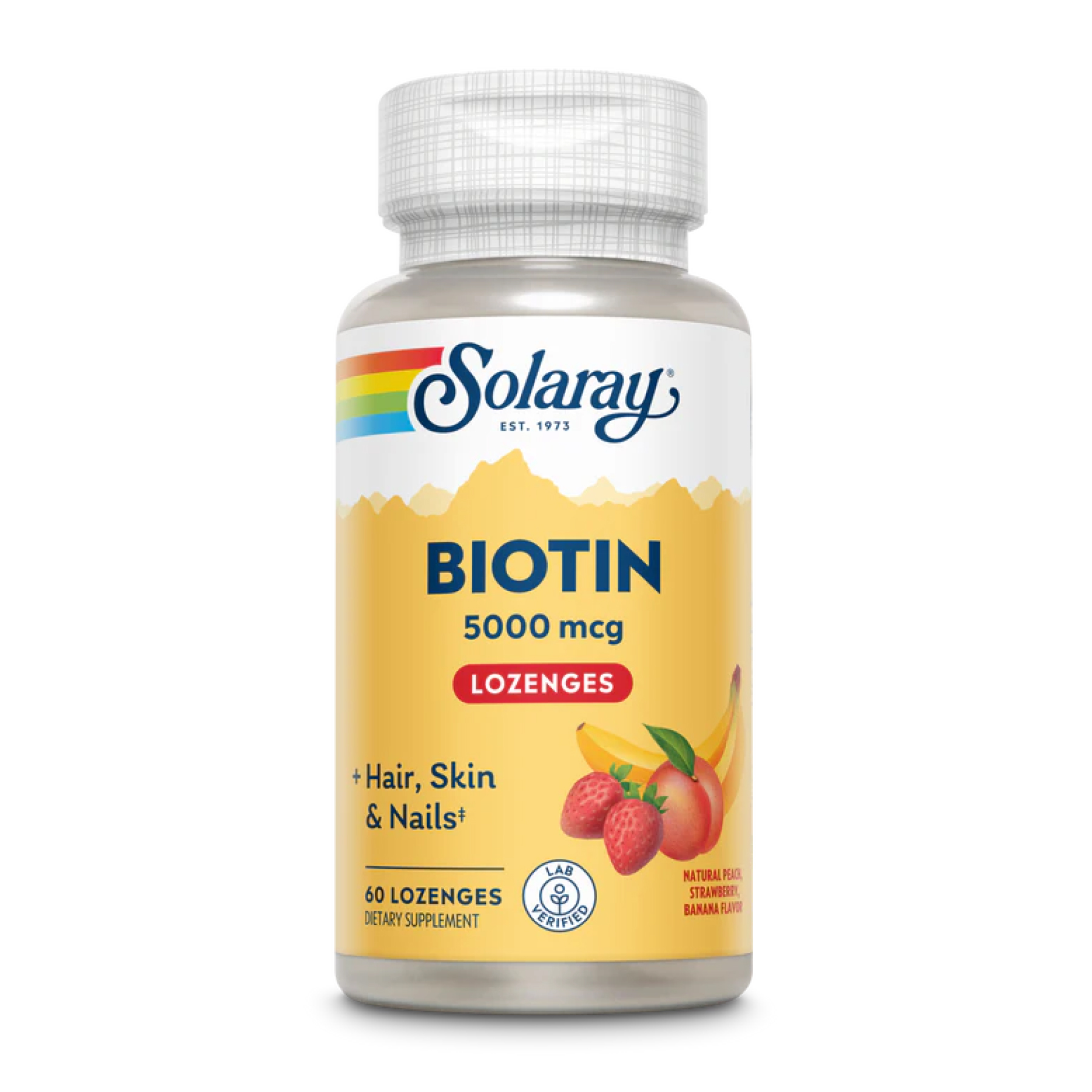 Біотин, Solaray Biotin, 5000 мкг, 60 пастилок (Персик, Полуниця, Банан)
