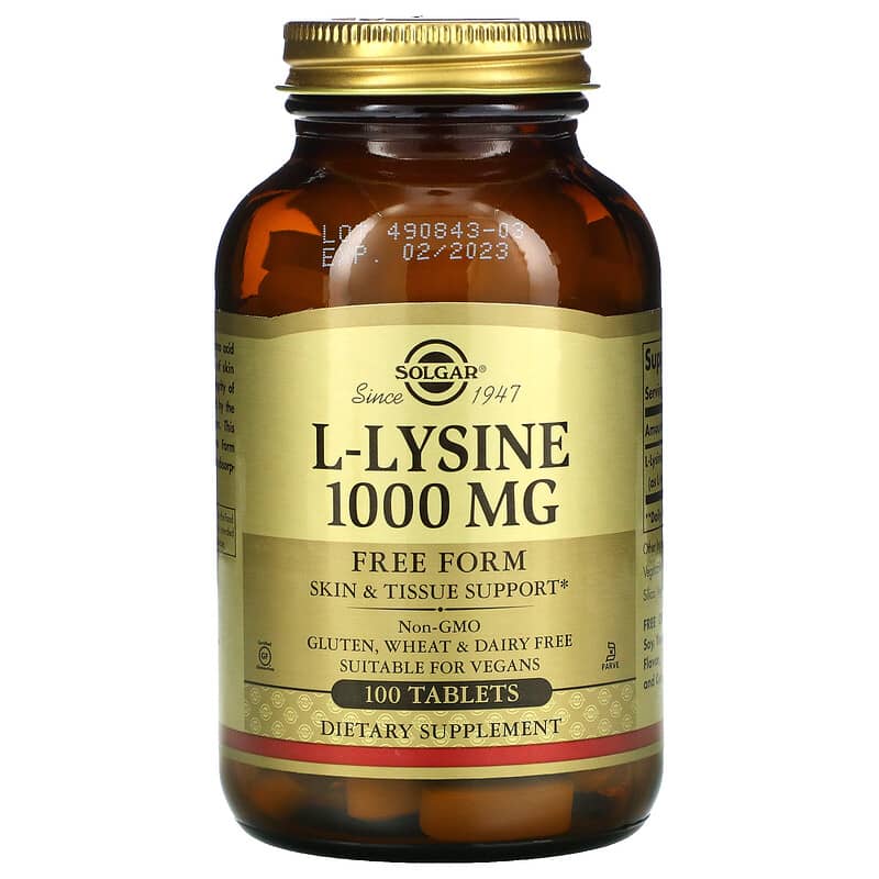 L-лізин, Solgar L-Lysine Free Form, 1000 мг, 100 таблеток