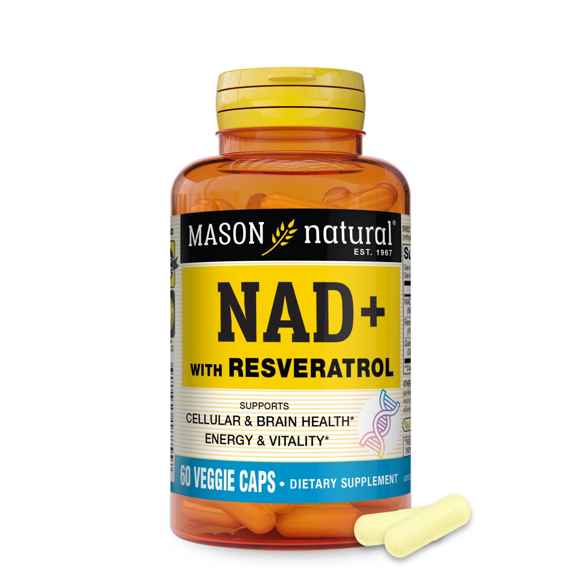 NAD+ з ресвератролом, Mason Natural NAD+ Supplement with Resveratrol, 60 вегетаріанських капсул