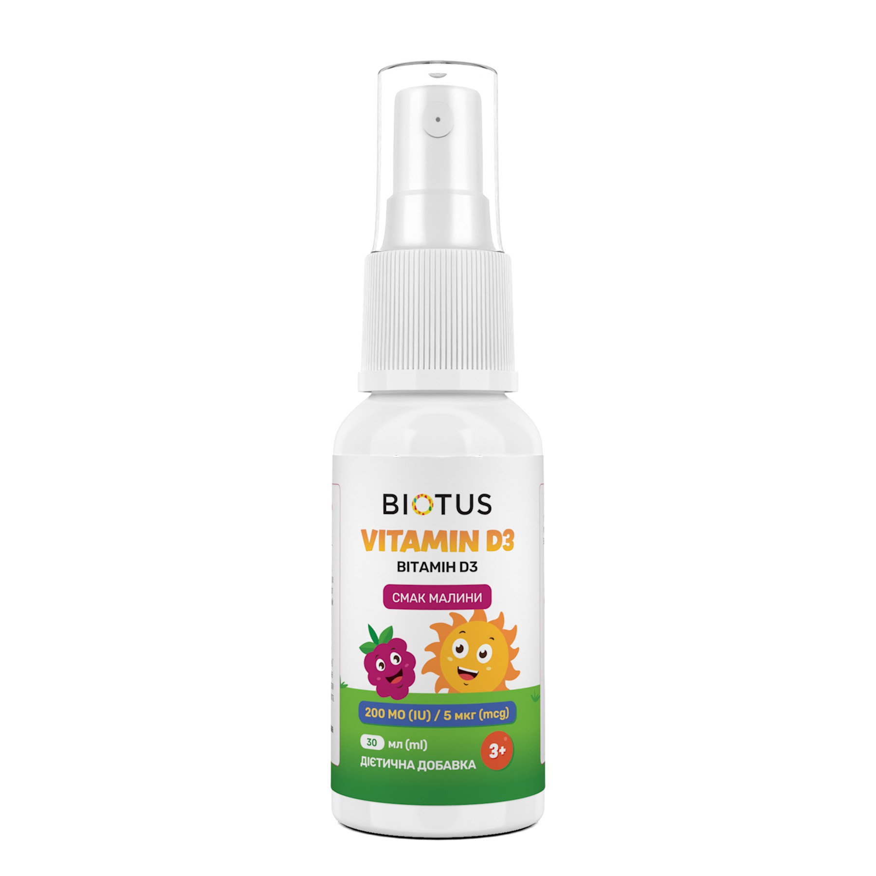 Вітамін D3 для дітей, Biotus Vitamin D3 Spray Raspberry Child, 200 МО, 30 мл (малина)