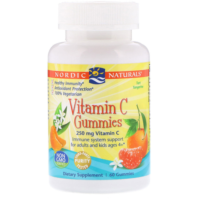Вітамін С жувальний, Nordic Naturals Vitamin C Gummies, 250 мг, 60 жувальних цукерок (Мандарин)