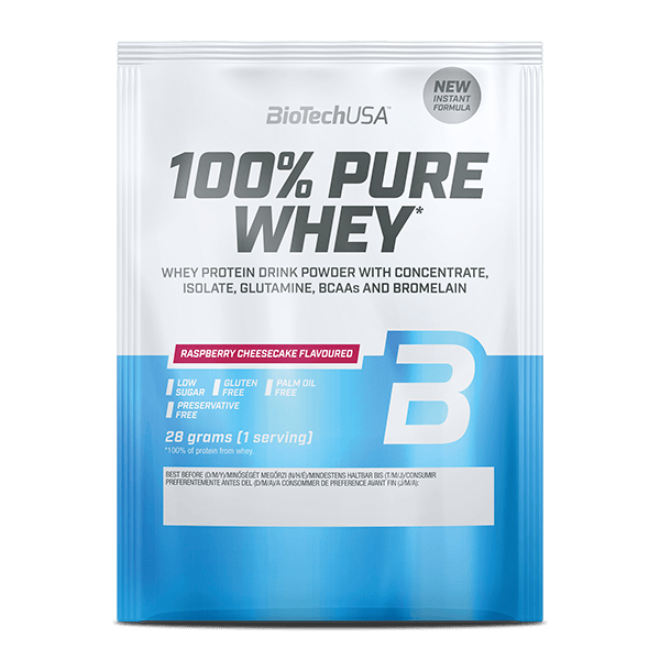 Протеин сывороточный, BioTech 100% Pure Whey, 28 г (Малиновый чизкейк)