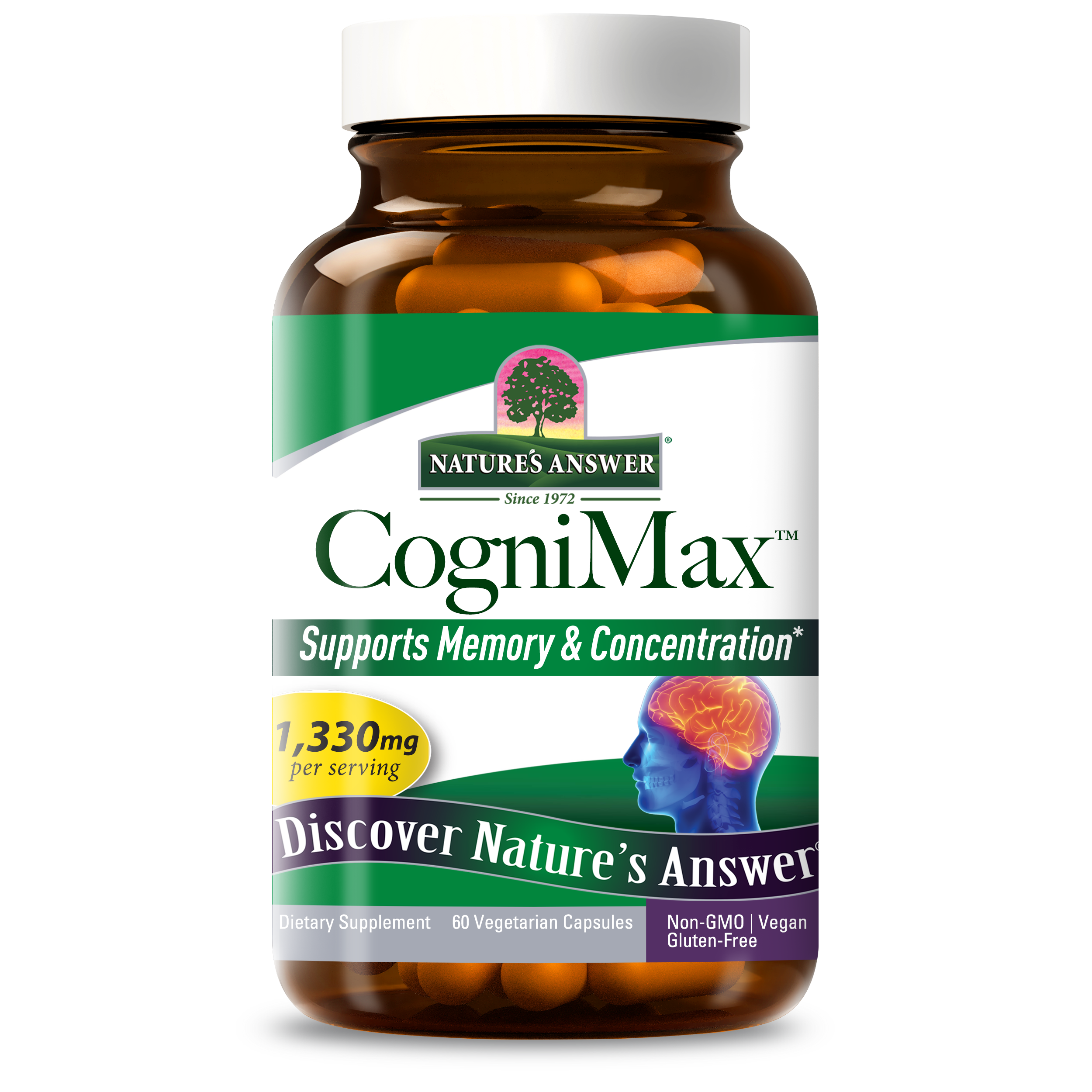 Когнітивний комплекс для підтримки пам'яті та мозку, Nature's Answer CogniMax, 60 вегетаріанських капсул