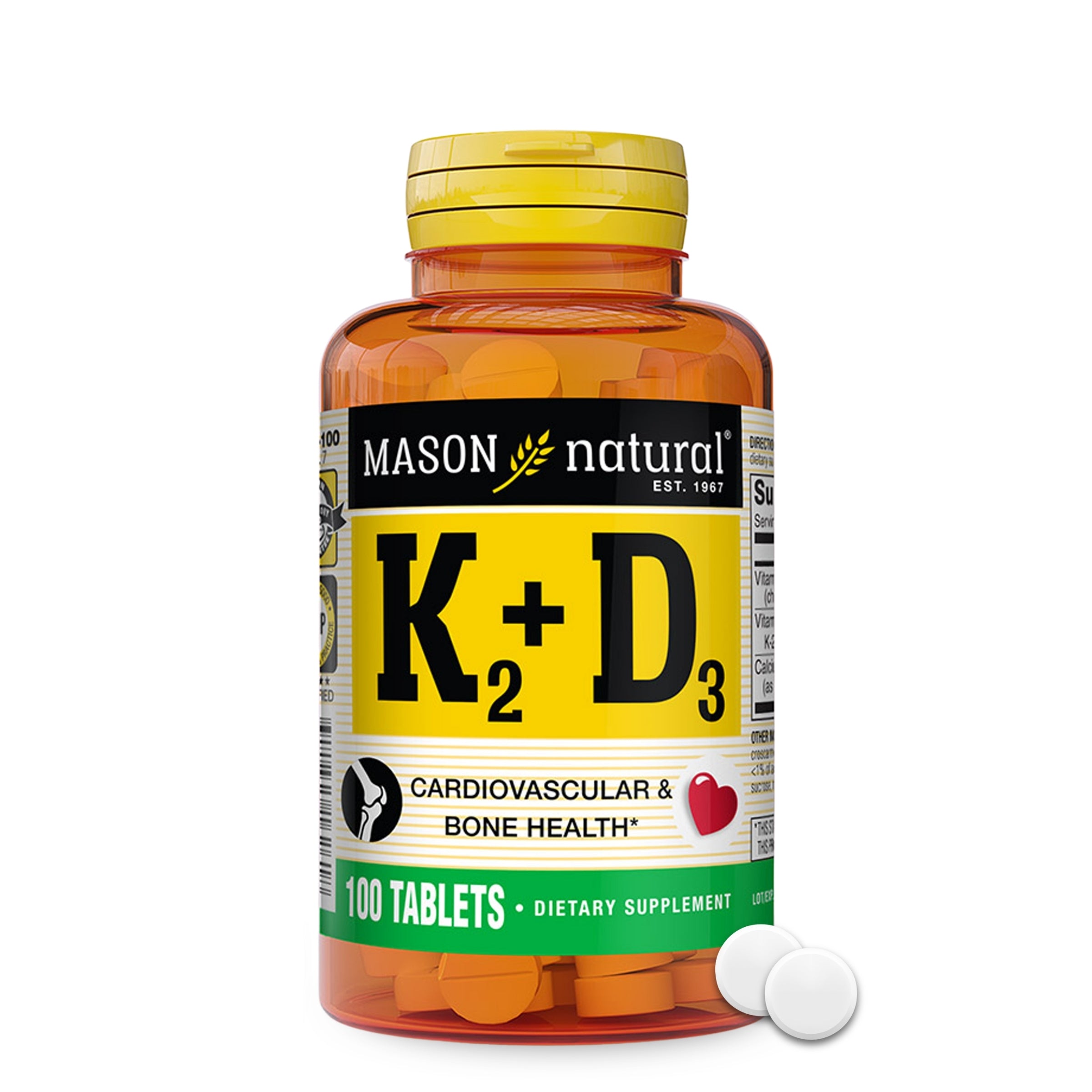 Вітамін K2 та D3, Mason Natural Vitamin K2 Plus Vitamin D3, 1000 МО, 100 таблеток