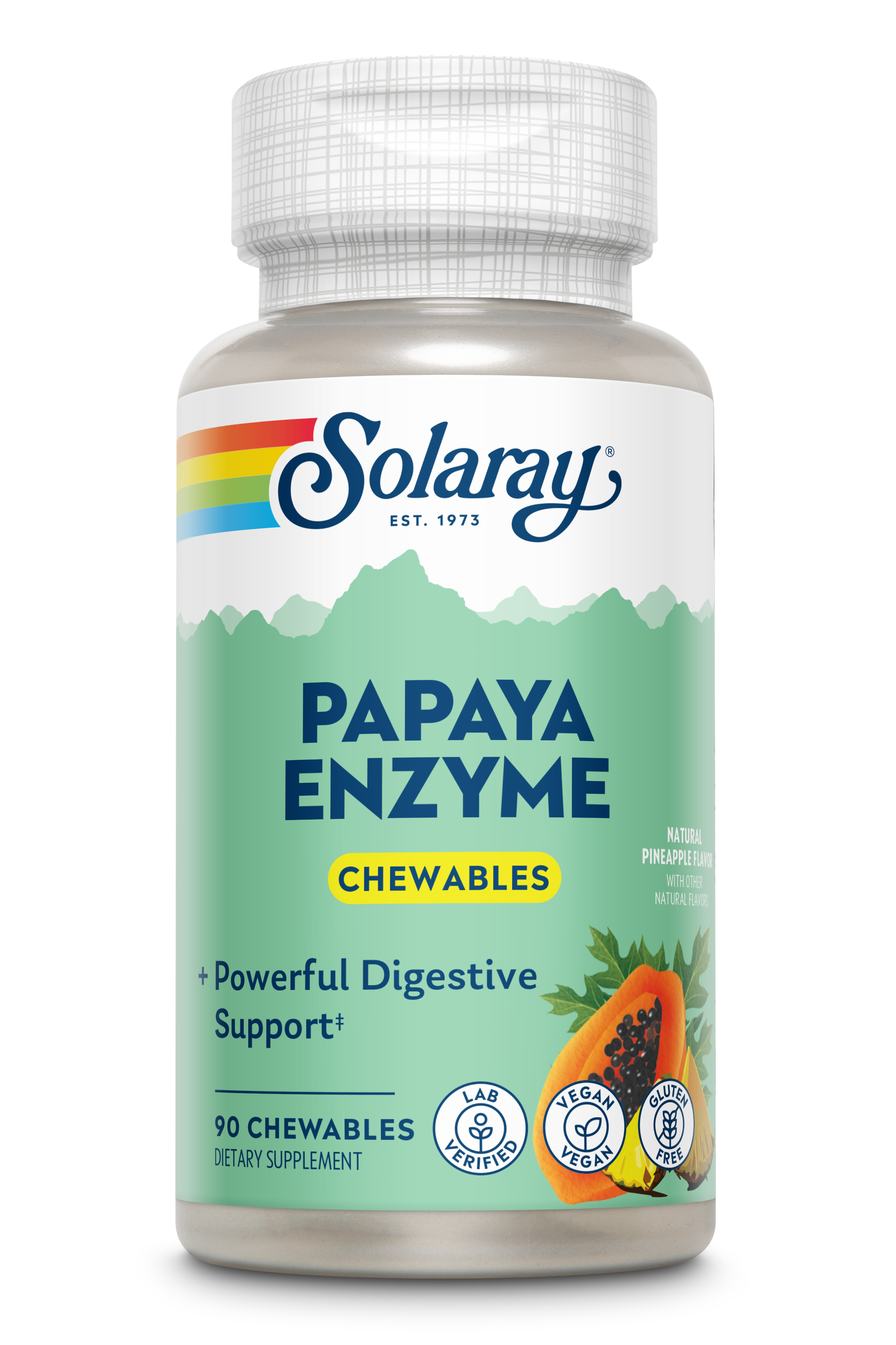 Ферменти папаї, Solaray Papaya Enzyme, 90 жувальних таблеток (Ананас)