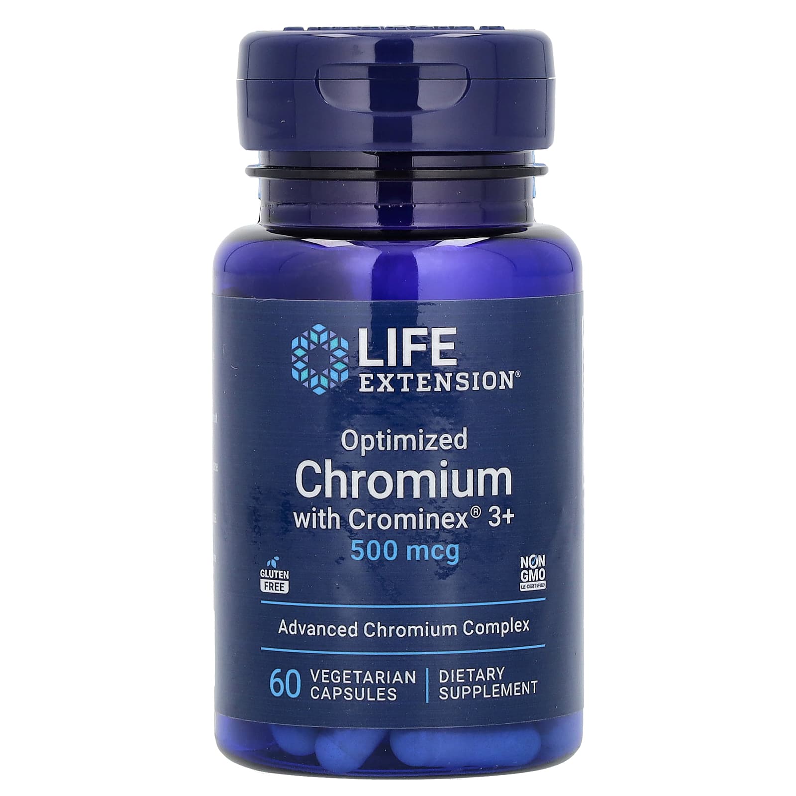 Хром, Life Extension Optimized Chromium with Crominex 3+, 500 мкг, 60 вегетаріанських капсул