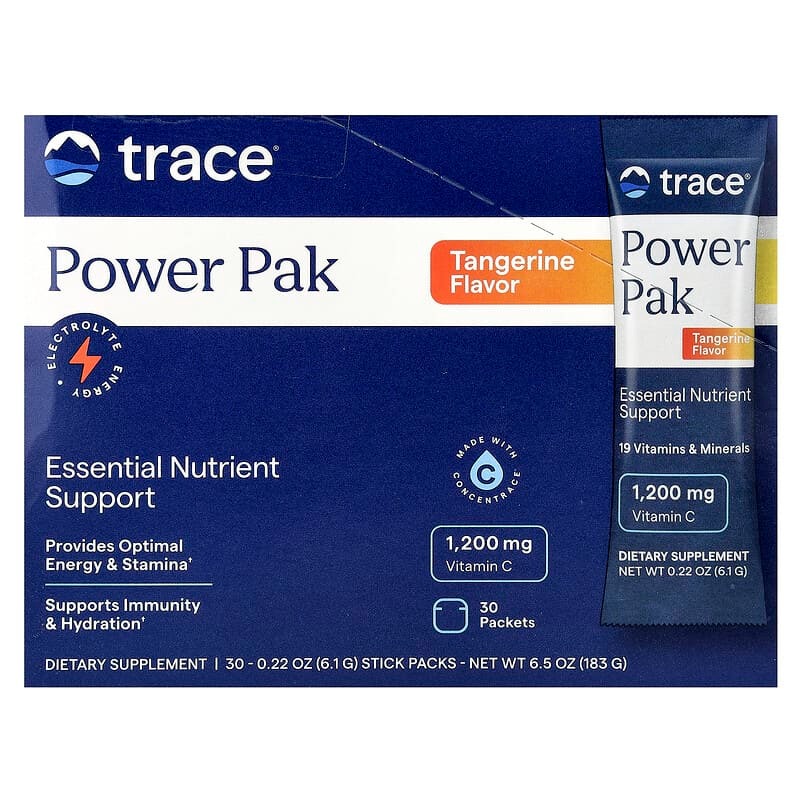 Електроліти зі смаком мандарину, Electrolyte Stamina Power Pak, Trace Minerals Research, 30 пакетиків-стиків, по 6,1 г кожен.