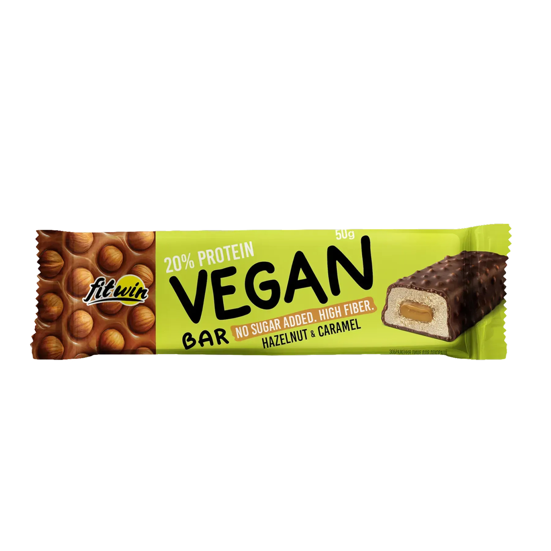 Протеїновий батончик, FitWin Vegan Bar, 12 шт. по 50 г. (Фундук та карамель)