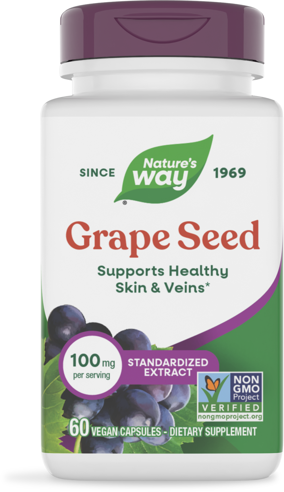 Екстракт виноградних кісточок, Nature's Way Premium Extract, Grape Seed, 100 мг, 60 вегетаріанських капсул