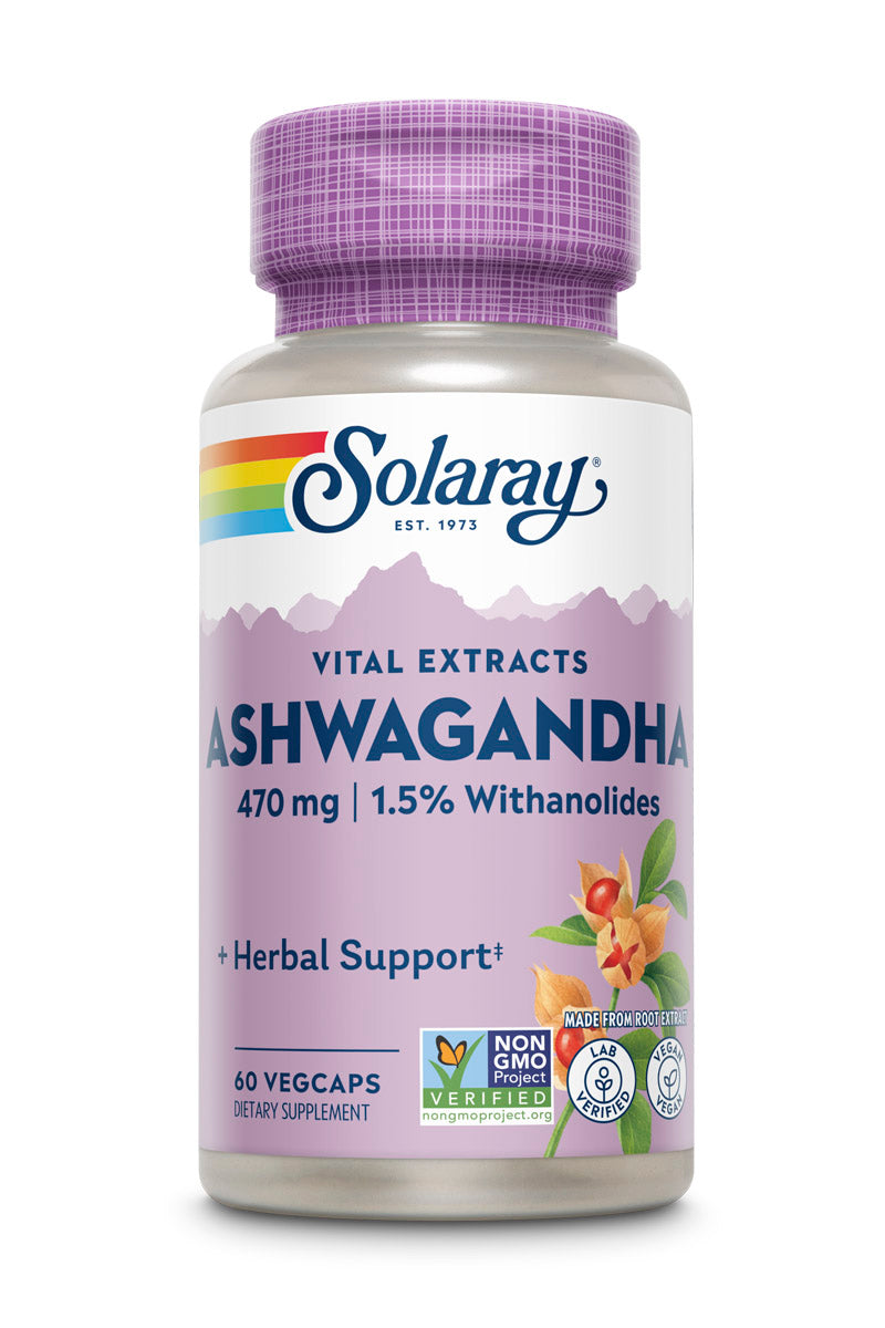 Ашваганда, Solaray Ashwagandha 470 mg, 60 вегетаріанських капсул