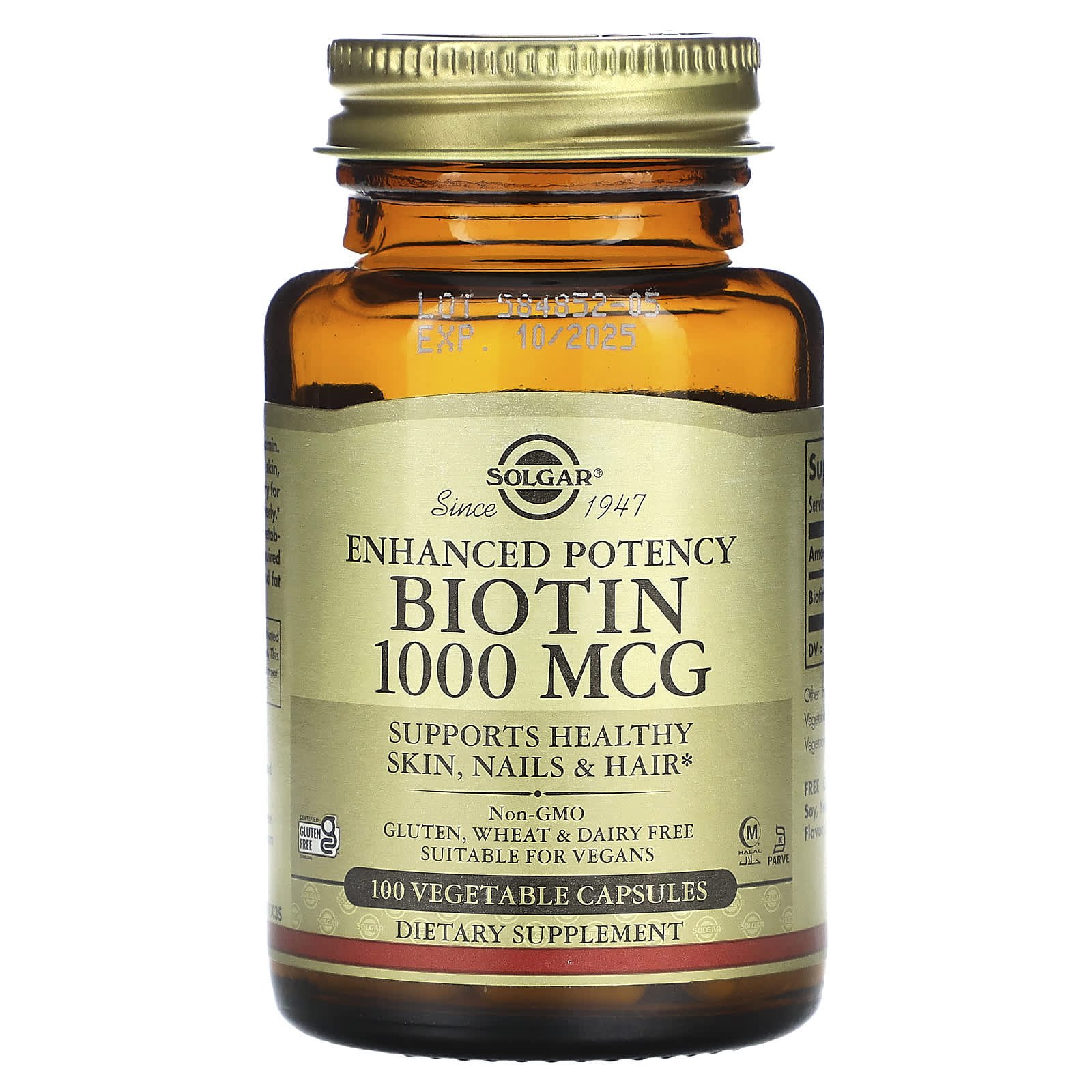 Біотин, Solgar Enhanced Potency Biotin, 1000 мкг, 100 вегетаріанських капсул