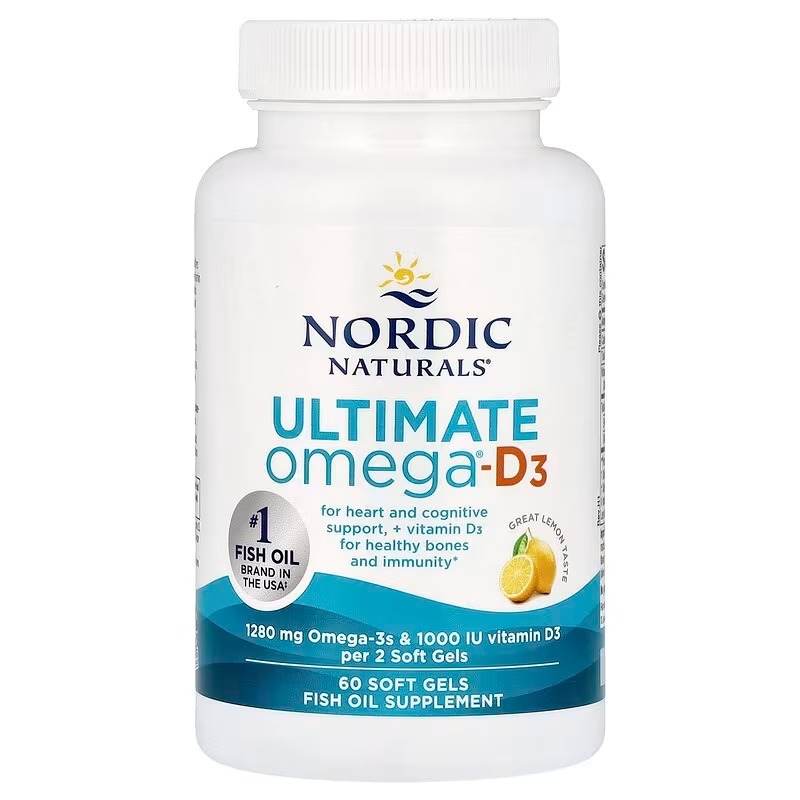 Риб'ячий жир омега-3 та вітамін D3, Nordic Naturals Ultimate Omega-D3, 1280 мг, 60 м'яких капсул (лимон)
