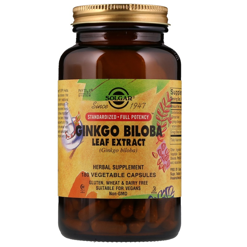 Екстракт листя гінкго білоба, Solgar Ginkgo Biloba Leaf Extract, 180 вегетаріанських капсул