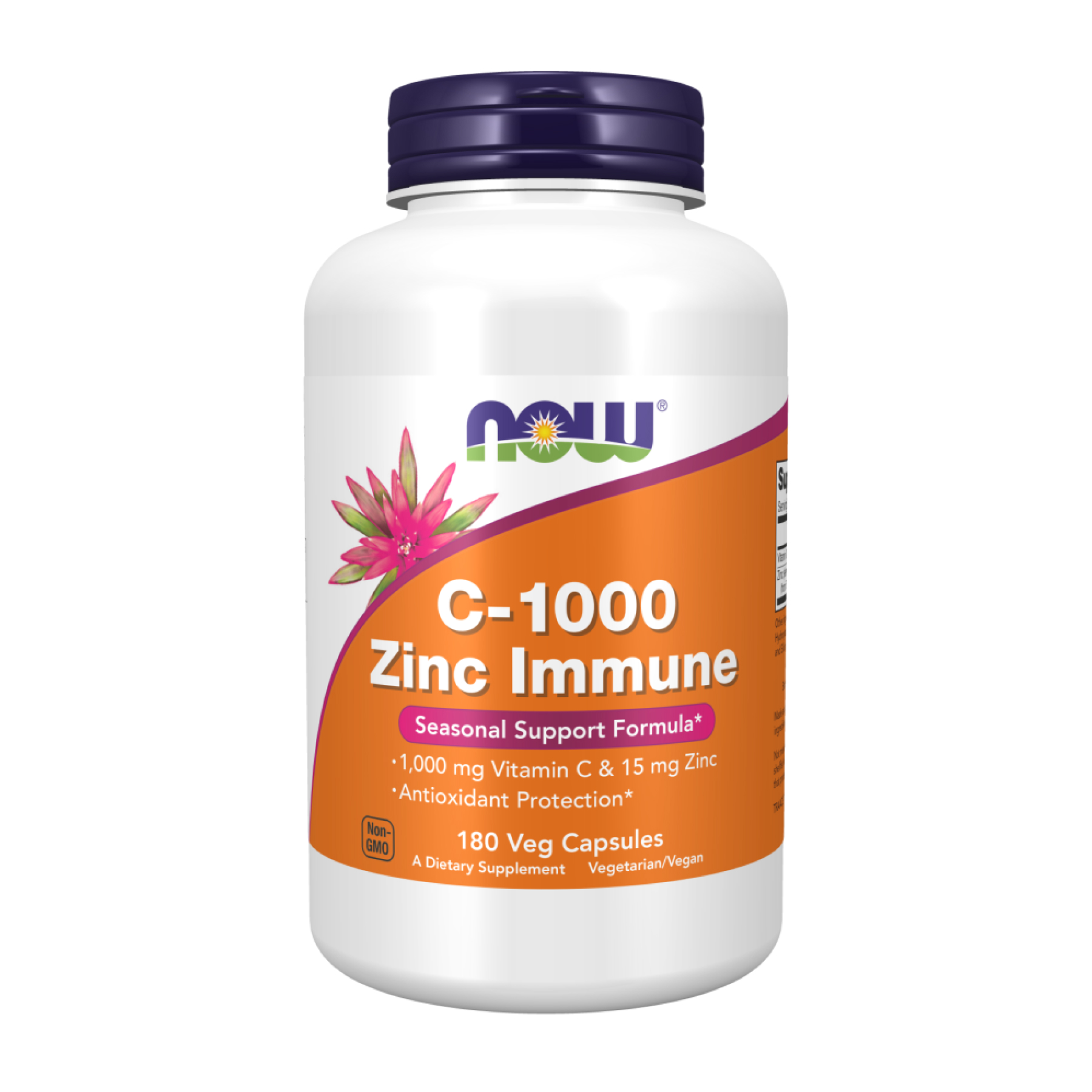 Вітамін С та цинк для імунітету, Now Foods C-1000 Zinc Immune, 1000 мг, 180 вегетаріанських капсул