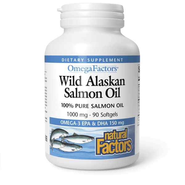 Жир дикого лосося, Natural Factors Wild Alaskan Salmon Oil, 1000 мг, 90 м'яких капсул