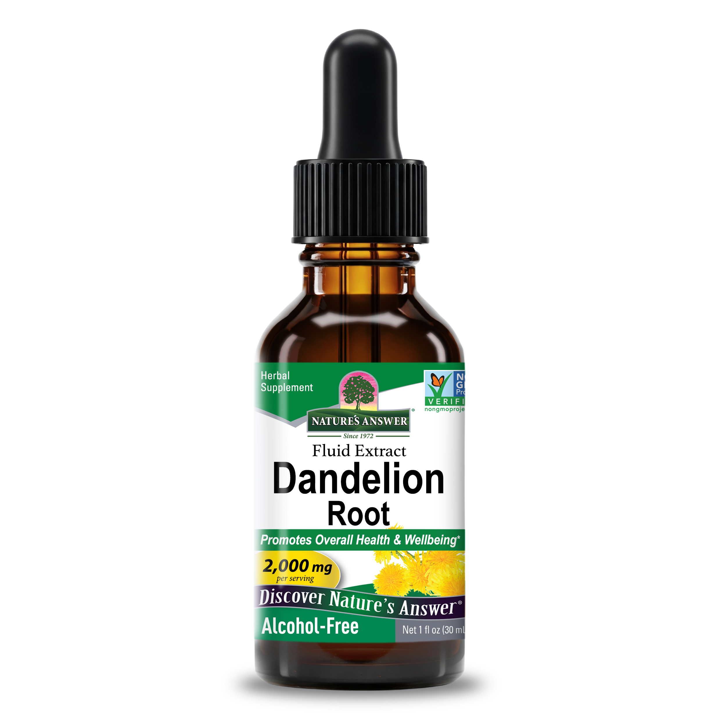 Екстракт кореня кульбаби, Nature's Answer Fluid Extract Dandelion Root Alcohol Free, 2000 мг, 30 мл