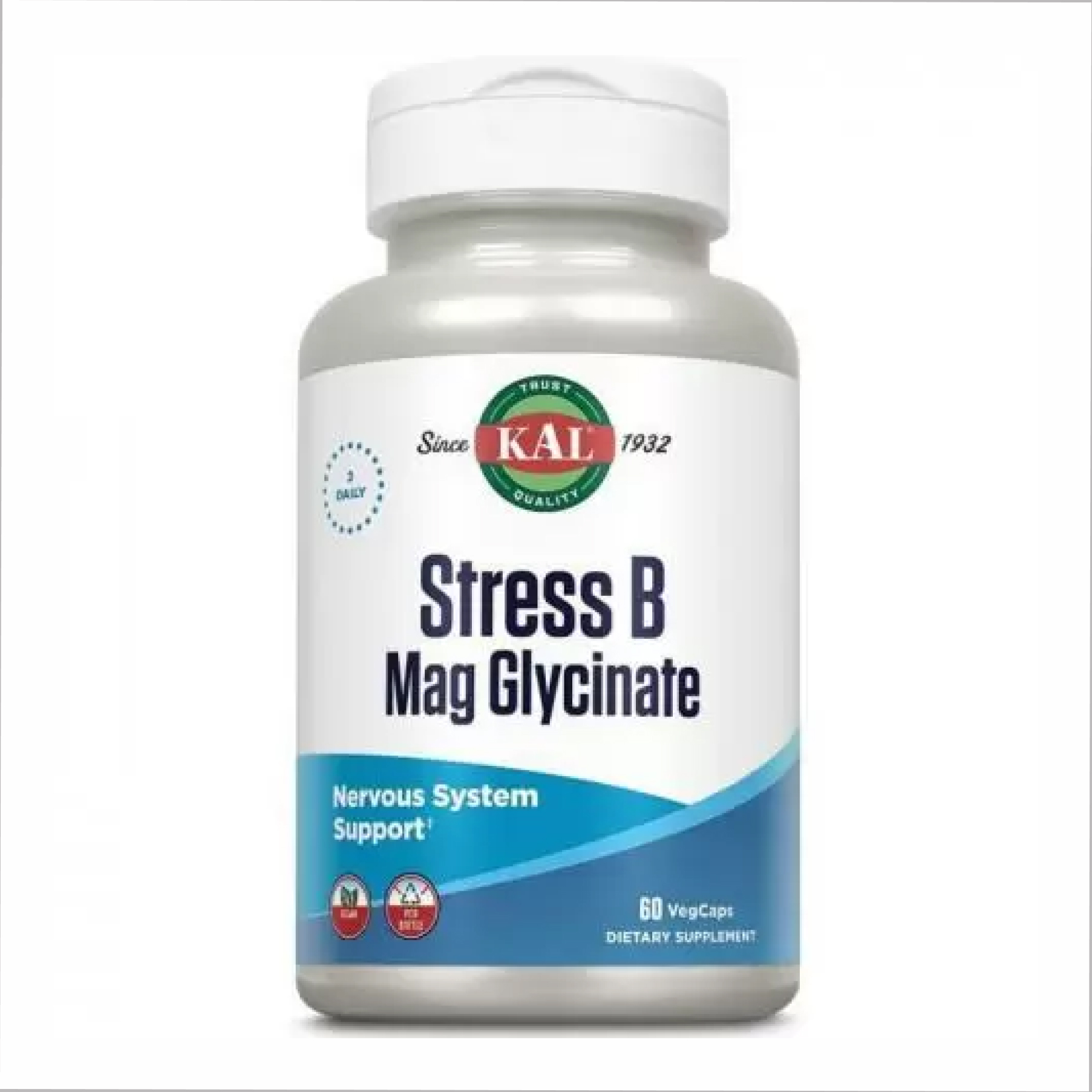 Магній гліцинат та вітаміни групи B для боротьби зі стресом, Kal Stress B Magnesium Glycinate, 60 вегетаріанських капсул