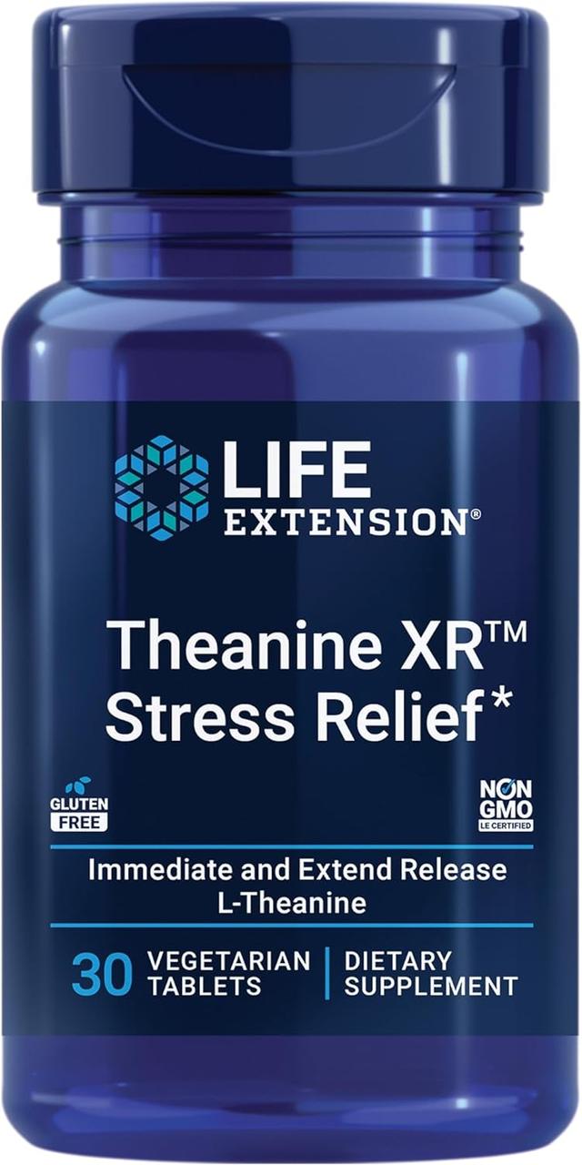 Теанін від стресу, Theanine XR Stress Relief, Life Extension, 30 вегетаріанських таблеток