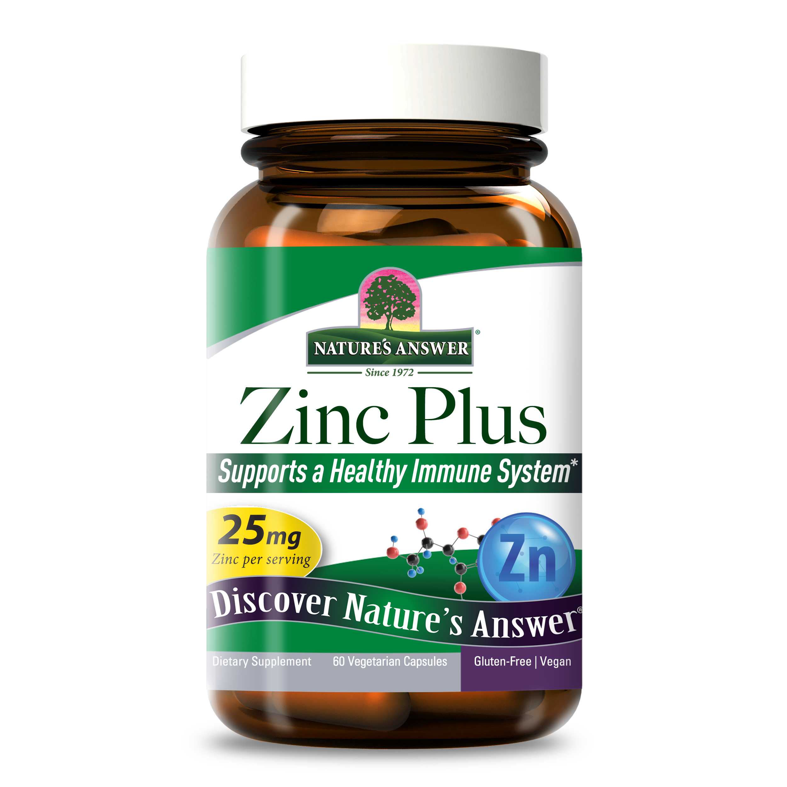 Цинк плюс, 25 мг, Zinc Plus, Nature's Answer, 60 вегетаріанських капсул