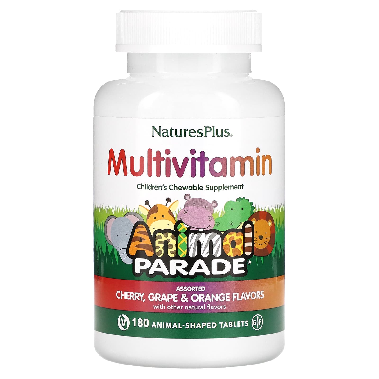 Мультивітаміни для дітей, Natures Plus Animal Parade Children's Chewable Multivitamin, 180 жувальних таблеток (вишня, виноград та апельсин)