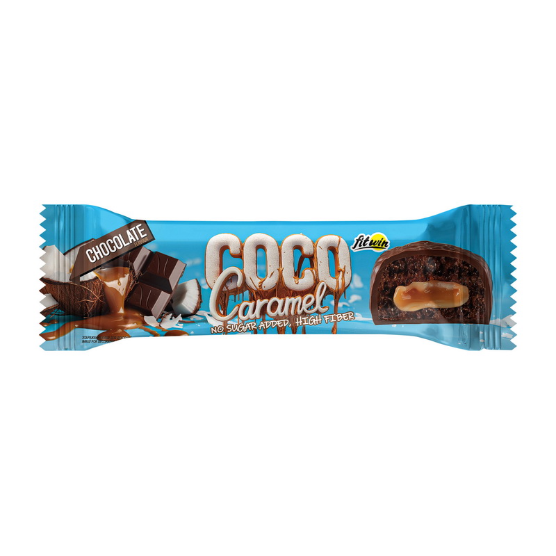 Протеїновий батончик без цукру, FitWin Coco Caramel No Sugar Added, 40 г (Шоколад)