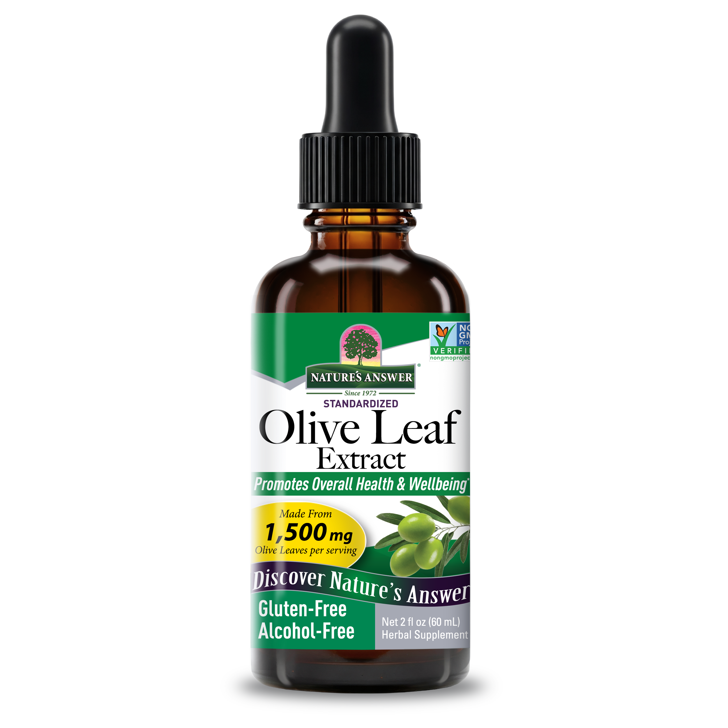 Екстракт листя оливи без спирту, Nature's Answer Olive Leaf Extract, 1500 мг, 60 мл