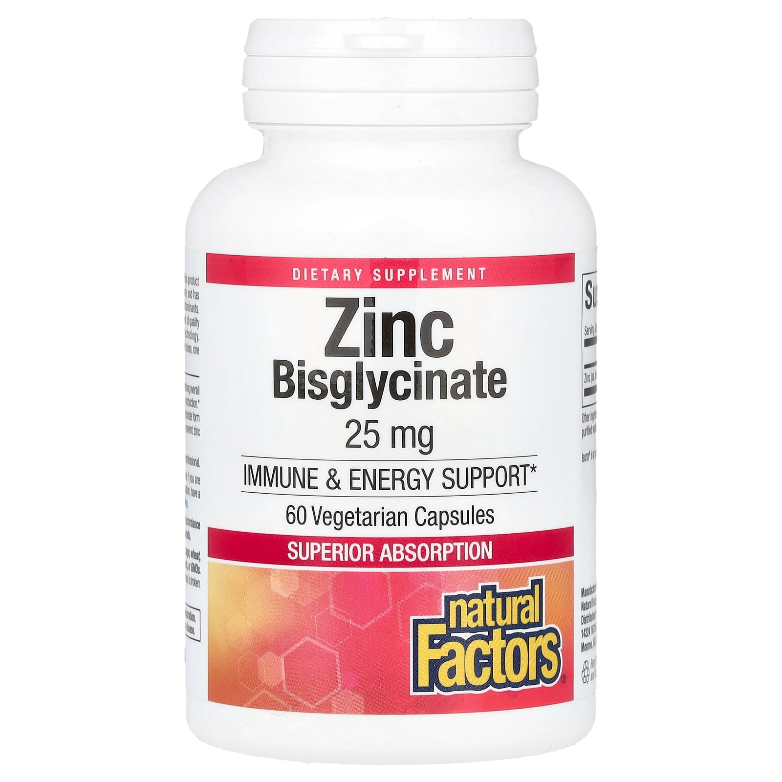 Цинк бісгліцинат, Natural Factors Zinc Bisglycinate, 25 мг, 60 вегетаріанських капсул