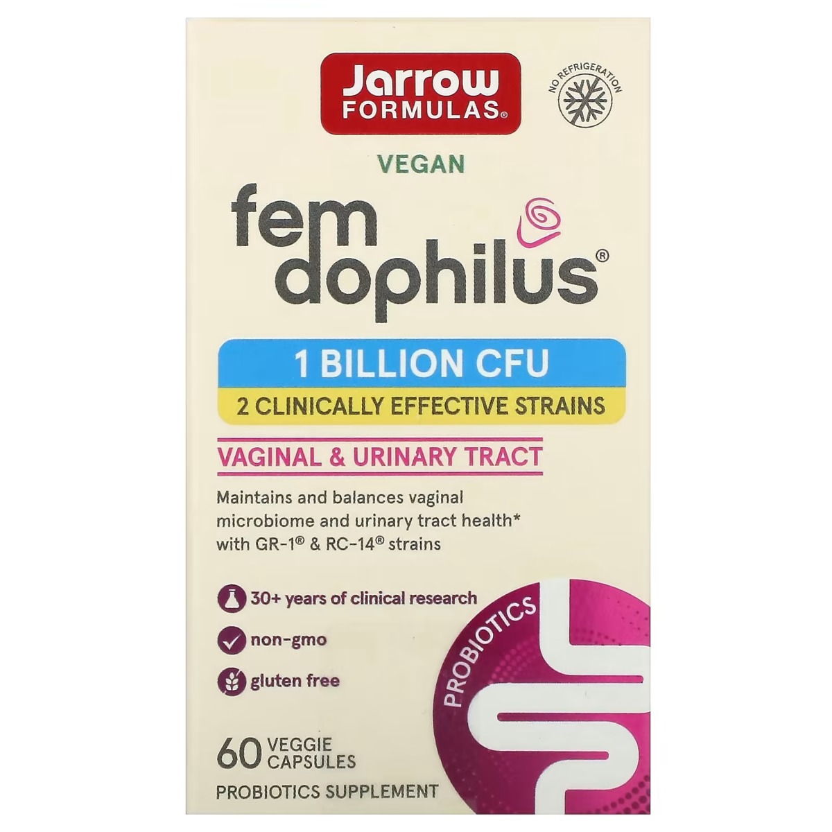 Пробіотики для жінок, Jarrow Formulas Women's Fem Dophilus, 1 млрд КУО, 60 вегетаріанських капсул