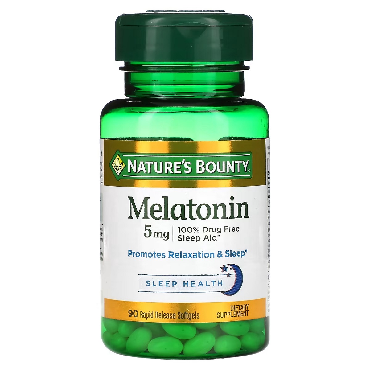 Мелатонін швидкого вивільнення, Nature's Bounty Melatonin, 5 мг, 90 м'яких капсул