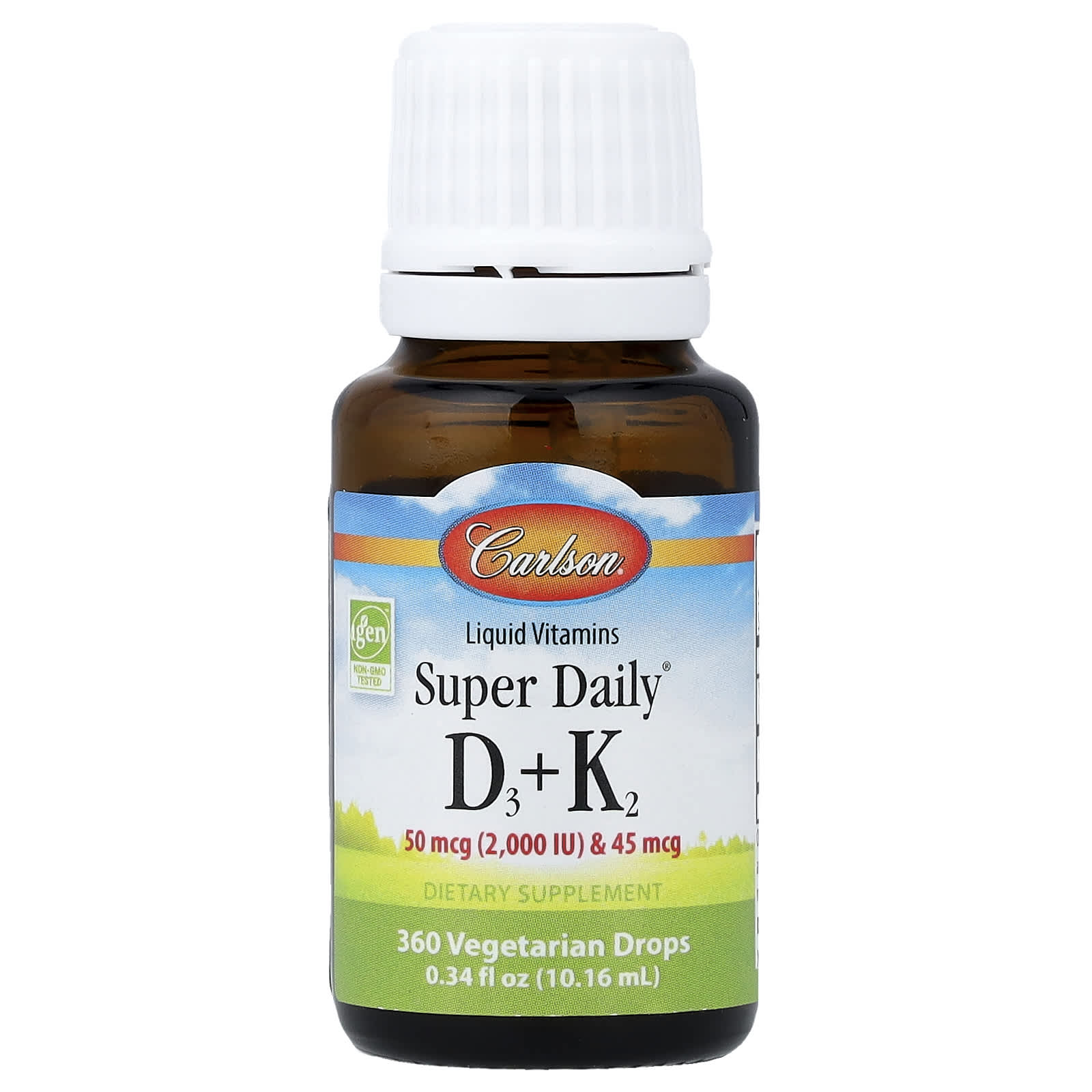 Вітамін D3 та K2, Carlson Labs Super Daily D3 + K2, 2000 МО, 10,16 мл