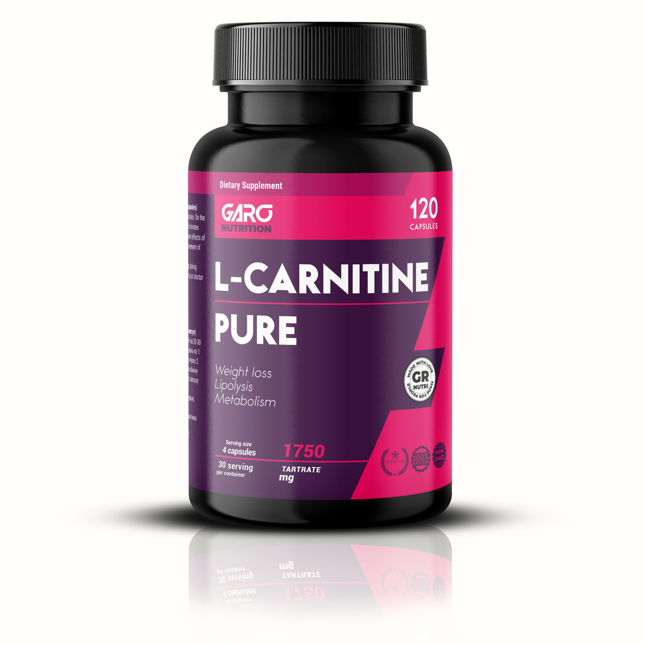 Л-карнітин тартрат для схуднення, Garo Nutrition L-Carnitine Tartrate, 1750 мг, 120 капсул