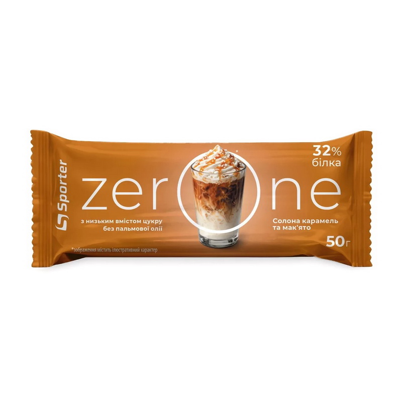 Протеїновий батончик, Sporter ZerOne, 50 г (Солона карамель макіато)