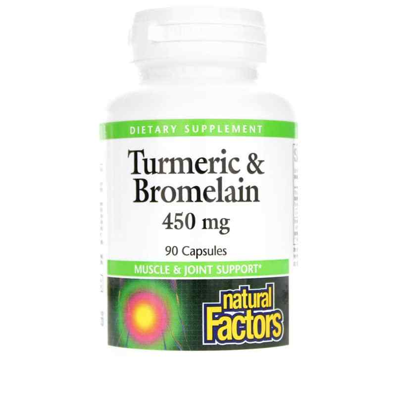 Куркума та бромелаїн, Natural Factors Turmeric & Bromelain, 450 мг, 90 капсул