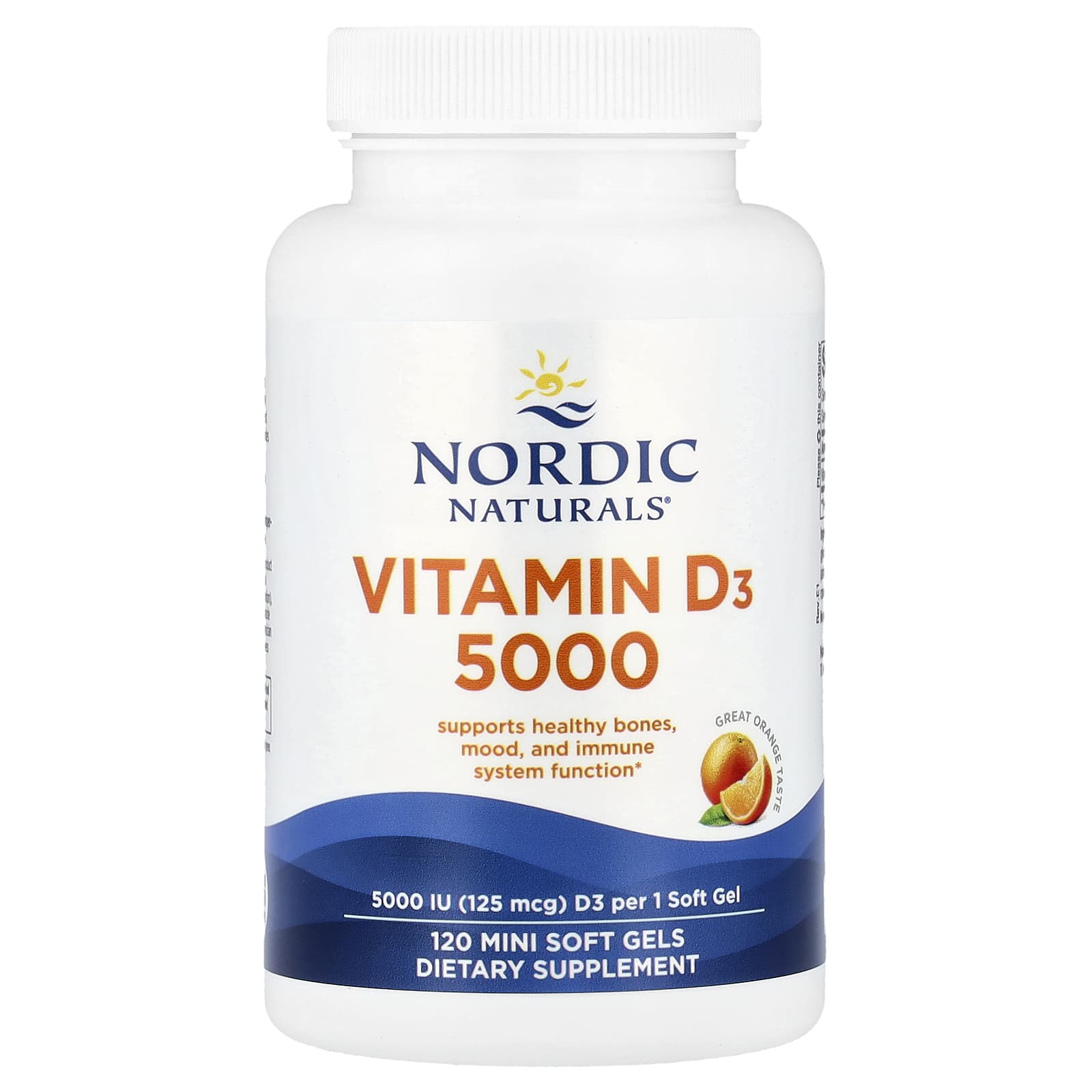 Витамин D3, Nordic Naturals Vitamin D3 5000, 5000 МЕ, 120 мягких капсул (апельсин)