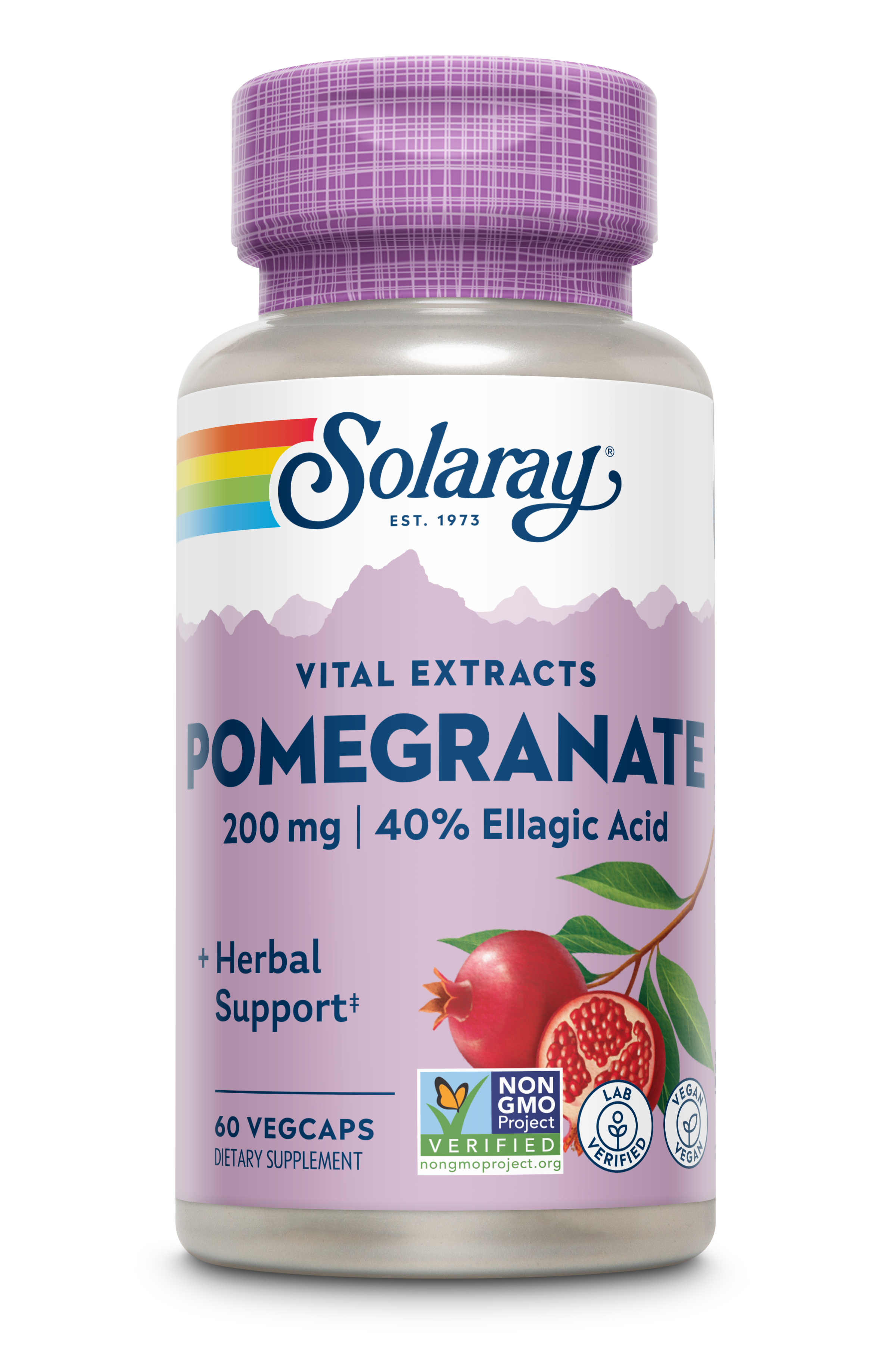 Екстракт граната, Solaray Pomegranate, 200 мг, 60 вегетаріанських капсул