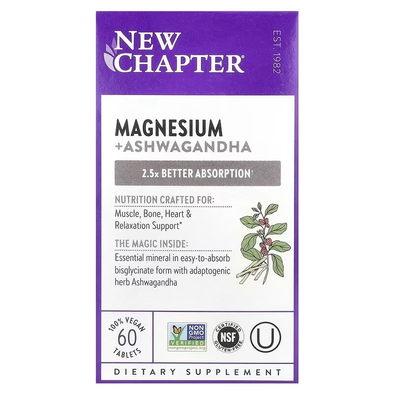 Магній та Ашваганда, New Chapter Magnesium + Ashwagandha, 60 таблеток