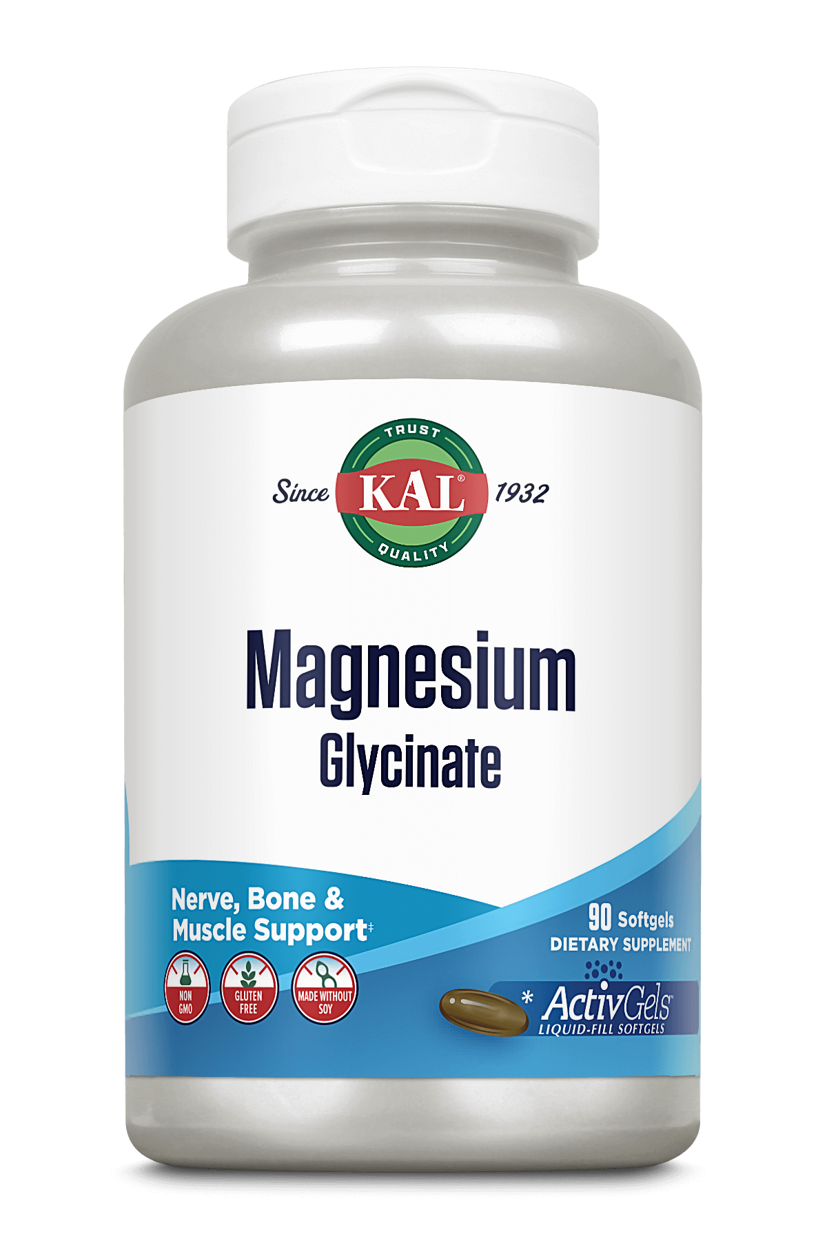 Магній гліцинат, Kal High Absorption Magnesium Glycinate, 315 мг, 90 м'яких капсул